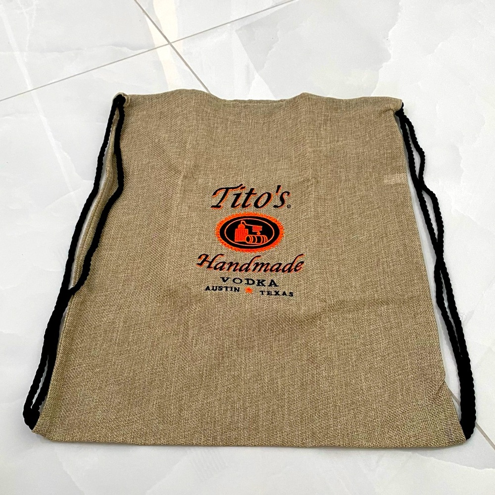 Tito’s burlap backpack drawstring bag